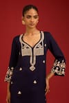 Shop_Devnaagri_Navy Silk Satin, , Satin, Organza Sequins, Mirrors, Kurta Set 