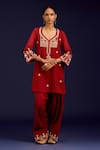 Devnaagri_Maroon Cotton Satin, Silk, Organza Sequins, Mirrors, And Dori Kurta Set _Online_at_Aza_Fashions