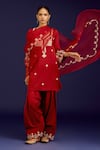 Buy_Devnaagri_Maroon Cotton Satin, Silk, Organza Sequins, Mirrors, And Dori Kurta Set _at_Aza_Fashions