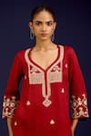 Buy_Devnaagri_Maroon Cotton Satin, Silk, Organza Sequins, Mirrors, And Dori Kurta Set 