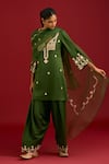 Buy_Devnaagri_Green Cotton Satin, Silk, Organza Sequins, Mirrors, Embroidery And Dori Kurta Set _at_Aza_Fashions