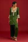 Buy_Devnaagri_Green Cotton Satin, Silk, Organza Sequins, Mirrors, Embroidery And Dori Kurta Set _Online_at_Aza_Fashions