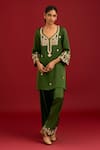 Shop_Devnaagri_Green Cotton Satin, Silk, Organza Sequins, Mirrors, Embroidery And Dori Kurta Set _Online_at_Aza_Fashions