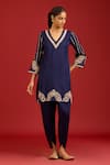 Buy_Devnaagri_Blue Cotton Satin, , Cotton, Satin, Crepe Sequins, And Dori Kurta Set _Online_at_Aza_Fashions
