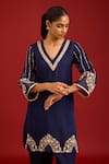 Devnaagri_Blue Cotton Satin, , Cotton, Satin, Crepe Sequins, And Dori Kurta Set _at_Aza_Fashions