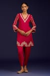 Devnaagri_Fuchsia Cotton Satin, Silk, Cotton, Crepe Sequins, Mirrors, Kurta Dhoti Pant Set _Online_at_Aza_Fashions