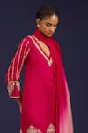 Devnaagri_Fuchsia Cotton Satin, Silk, Cotton, Crepe Sequins, Mirrors, Kurta Dhoti Pant Set _at_Aza_Fashions