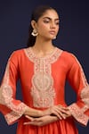 Devnaagri_Orange Chanderi , Chanderi, Organza Dori Anarkali Palazzo Set _at_Aza_Fashions
