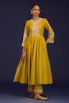 Buy_Devnaagri_Mustard Chanderi , Chanderi, Organza Embroidery, And Work Anarkali Set _Online_at_Aza_Fashions
