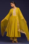 Buy_Devnaagri_Mustard Chanderi , Chanderi, Organza Embroidery, And Work Anarkali Set _at_Aza_Fashions
