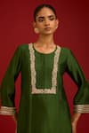 Buy_Devnaagri_Green Silk, Chanderi Mirrors, Sequins, Embroidery, Tassels And Dori Kurta Set _Online_at_Aza_Fashions
