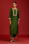 Shop_Devnaagri_Green Silk, Chanderi Mirrors, Sequins, Embroidery, Tassels And Dori Kurta Set _Online_at_Aza_Fashions