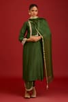 Devnaagri_Green Silk, Chanderi Mirrors, Sequins, Embroidery, Tassels And Dori Kurta Set _at_Aza_Fashions