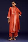 Buy_Devnaagri_Orange Silk, Chanderi, Kota Doria Mirrors, Sequins, Chinniya Work Kurta Set _at_Aza_Fashions