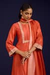 Devnaagri_Orange Silk, Chanderi, Kota Doria Mirrors, Sequins, Chinniya Work Kurta Set _at_Aza_Fashions