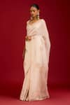 Devnaagri_Ivory Modal, Satin, Organza, Mirrors, Sequins, And Saree With Blouse _Online_at_Aza_Fashions