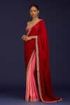 Devnaagri_Red Modal, Silk, Satin Mirrors, Embroidery, Zari, Hand Saree With Blouse _Online_at_Aza_Fashions