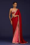 Buy_Devnaagri_Red Modal, Silk, Satin Mirrors, Embroidery, Zari, Hand Saree With Blouse _at_Aza_Fashions