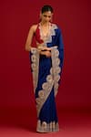 Buy_Devnaagri_Navy Silk Embroidery, Sequins, Mirrors Halter Dori Chinniya Saree With Blouse _at_Aza_Fashions