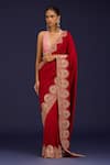 Devnaagri_Red Silk Embroidery, Sequins, Mirrors Halter Neck, Chinniya Saree With Blouse _Online_at_Aza_Fashions
