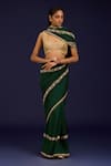 Devnaagri_Green Silk Embroidery, Mirrors, Sequins Scoop Chinniya Saree With Gajji Blouse _Online_at_Aza_Fashions