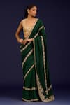 Buy_Devnaagri_Green Silk Embroidery, Mirrors, Sequins Scoop Chinniya Saree With Gajji Blouse _at_Aza_Fashions