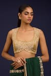 Buy_Devnaagri_Green Silk Embroidery, Mirrors, Sequins Scoop Chinniya Saree With Gajji Blouse 