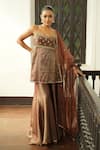 Buy_Enamour By Radha_Chocolate Silk, Organza Beads, Sequins, Embroidery, Zari Kurta Sharara Set _at_Aza_Fashions