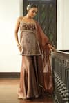 Shop_Enamour By Radha_Chocolate Silk, Organza Beads, Sequins, Embroidery, Zari Kurta Sharara Set _Online_at_Aza_Fashions