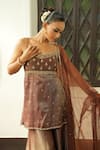 Buy_Enamour By Radha_Chocolate Silk, Organza Beads, Sequins, Embroidery, Zari Kurta Sharara Set 