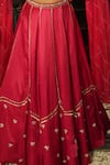 Enamour By Radha_Red Silk, Organza Embroidery, Sequins, Zari, Stones Floral Butti Lehenga Set _Online_at_Aza_Fashions