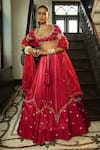 Buy_Enamour By Radha_Red Silk, Organza Embroidery, Sequins, Zari, Stones Floral Butti Lehenga Set _at_Aza_Fashions