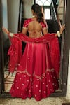 Shop_Enamour By Radha_Red Silk, Organza Embroidery, Sequins, Zari, Stones Floral Butti Lehenga Set _at_Aza_Fashions