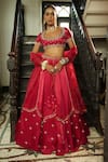 Enamour By Radha_Red Silk, Organza Embroidery, Sequins, Zari, Stones Floral Butti Lehenga Set _at_Aza_Fashions