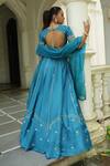 Shop_Enamour By Radha_Blue Silk, Organza Sequins, Zari, Embroidery Scoop Floral Butti Lehenga Set _at_Aza_Fashions