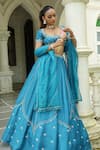 Shop_Enamour By Radha_Blue Silk, Organza Sequins, Zari, Embroidery Scoop Floral Butti Lehenga Set _Online_at_Aza_Fashions