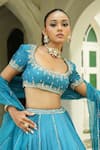 Enamour By Radha_Blue Silk, Organza Sequins, Zari, Embroidery Scoop Floral Butti Lehenga Set _at_Aza_Fashions
