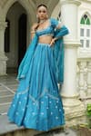 Buy_Enamour By Radha_Blue Silk, Organza Sequins, Zari, Embroidery Scoop Floral Butti Lehenga Set 