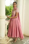 Buy_Enamour By Radha_Pink Silk, Shantoon, Chinon, Chiffon, Organza Sequins, Zari, Pastel Anarkali Set _Online_at_Aza_Fashions