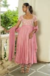 Buy_Enamour By Radha_Pink Silk, Shantoon, Chinon, Chiffon, Organza Sequins, Zari, Pastel Anarkali Set _at_Aza_Fashions