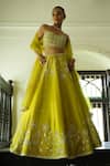 Buy_Enamour By Radha_Lime , , Embroidery, Beads, Strapless Blouse Lehenga Set _at_Aza_Fashions