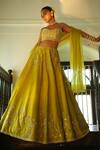 Enamour By Radha_Lime , , Embroidery, Beads, Strapless Blouse Lehenga Set _at_Aza_Fashions