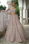 Buy_Enamour By Radha_Beige Silk, Organza Beads, Pearls, Sequins, Embroidery Zari Lehenga Set _at_Aza_Fashions
