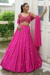 Buy_Enamour By Radha_Fuchsia Dupion, Silk, Organza Sequins, Beads, Embroidery Scattered Lehenga Set _at_Aza_Fashions