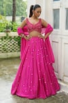 Enamour By Radha_Fuchsia Dupion, Silk, Organza Sequins, Beads, Embroidery Scattered Lehenga Set _at_Aza_Fashions