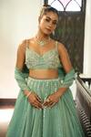 Buy_Enamour By Radha_Blue Silk, Organza Zari, Sequins, Pearls, Beads, Embroidery V-neck Lehenga Set _Online_at_Aza_Fashions