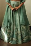 Shop_Enamour By Radha_Blue Silk, Organza Zari, Sequins, Pearls, Beads, Embroidery V-neck Lehenga Set _Online_at_Aza_Fashions