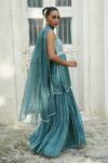 Shop_Enamour By Radha_Turquoise Silk, Muslin, Organza Embroidery, Sequins, Beads, Kurta Gharara Set _Online_at_Aza_Fashions