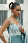 Buy_Enamour By Radha_Turquoise Silk, Muslin, Organza Embroidery, Sequins, Beads, Kurta Gharara Set 