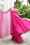 Buy_Enamour By Radha_Pink Silk, Net Beads, Sequins, Pearls, Gulabi Strappy Anarkali Sharara Set _Online_at_Aza_Fashions